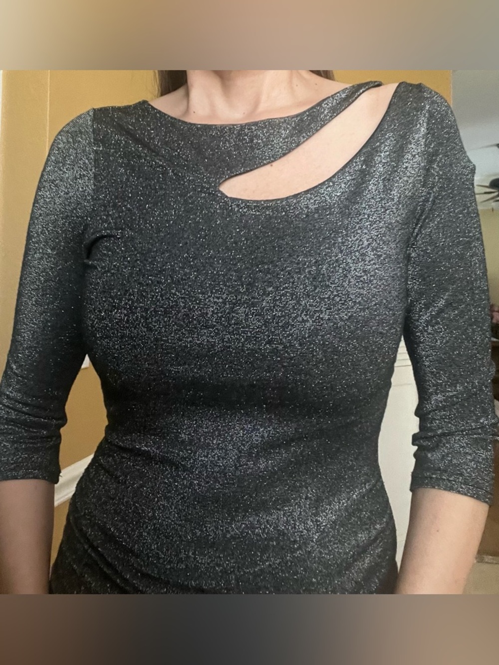 Cache Metallic Cutout Long Sleeve Top - Silver Black